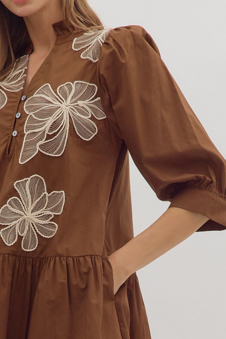 Floral Embroidered V-Neck Dress