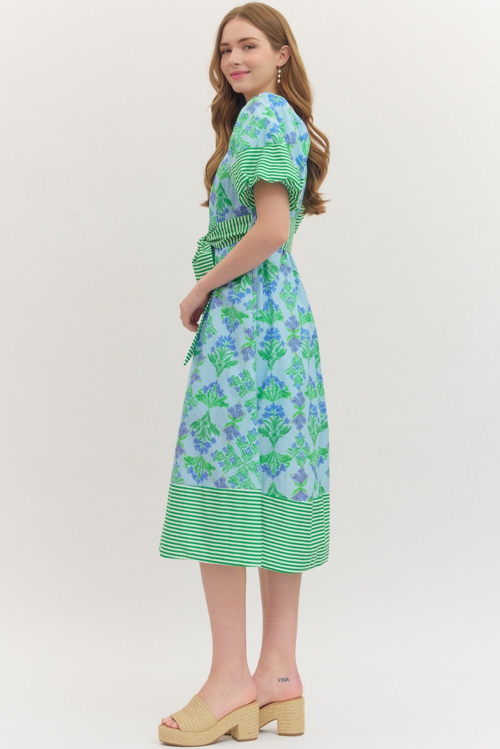Stripe Trimmed Floral Dress