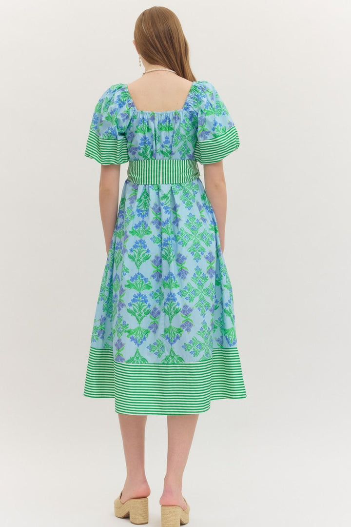 Stripe Trimmed Floral Dress