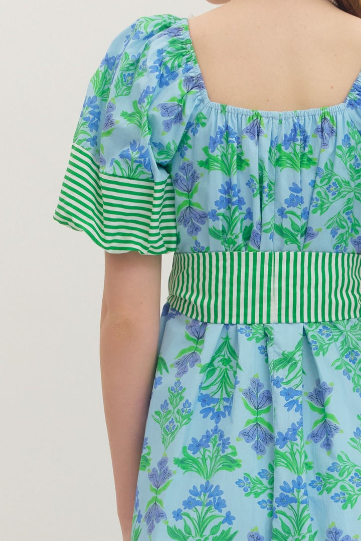 Stripe Trimmed Floral Dress