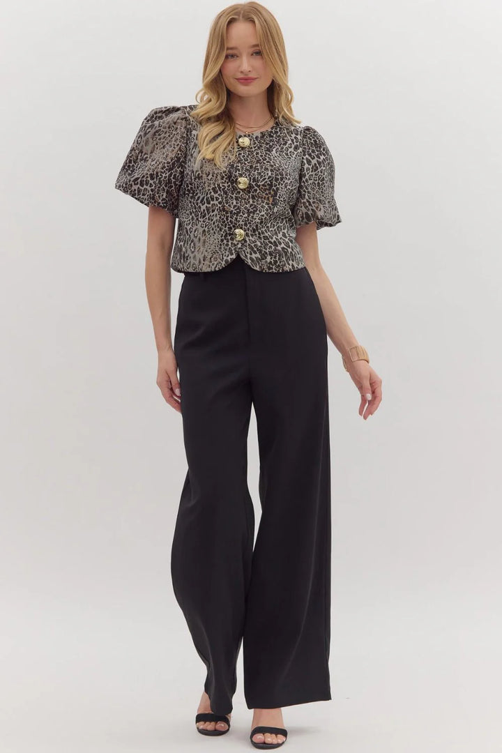 Leopard Puff Sleeve Top