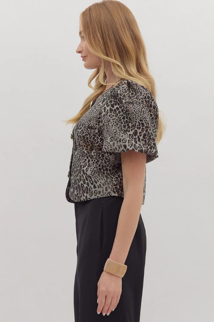 Leopard Puff Sleeve Top
