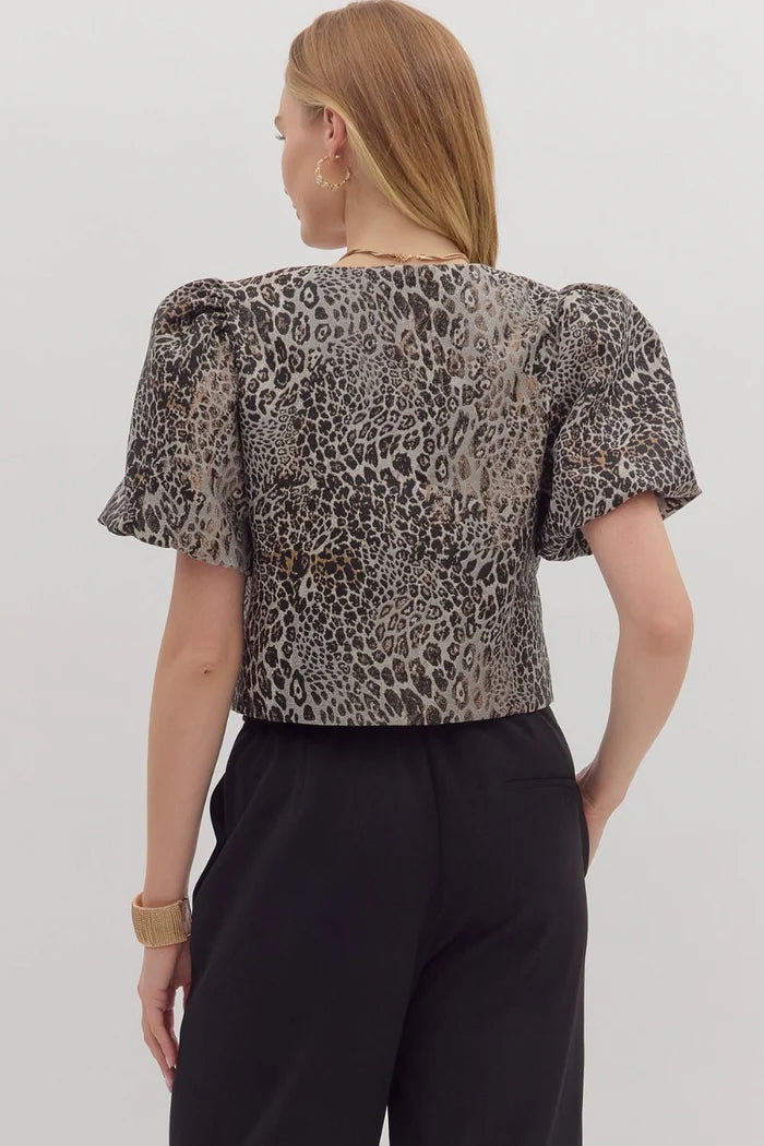 Leopard Puff Sleeve Top