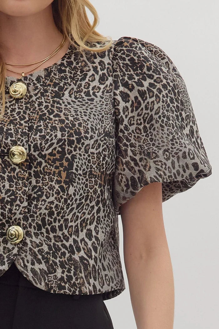 Leopard Puff Sleeve Top