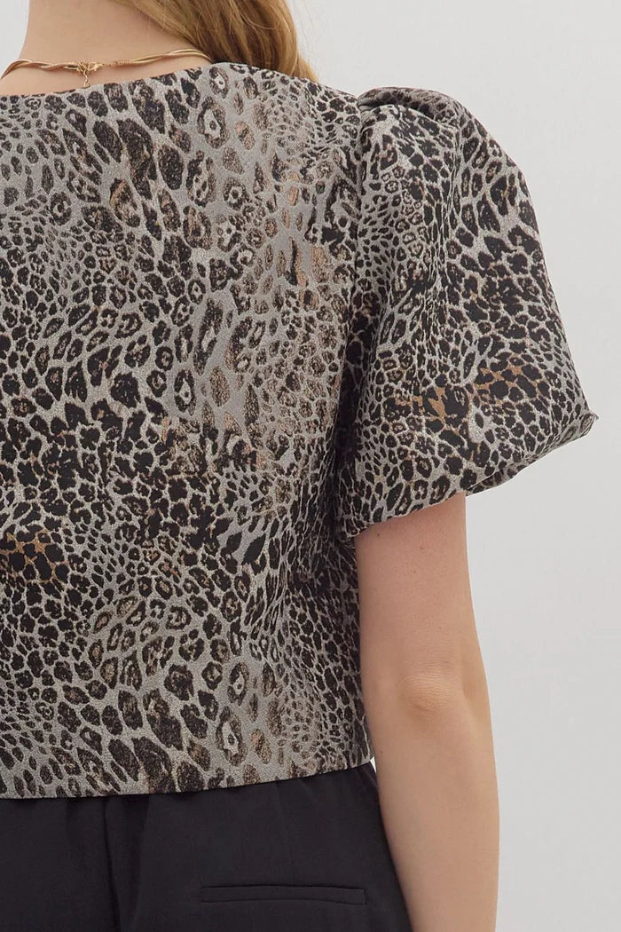 Leopard Puff Sleeve Top