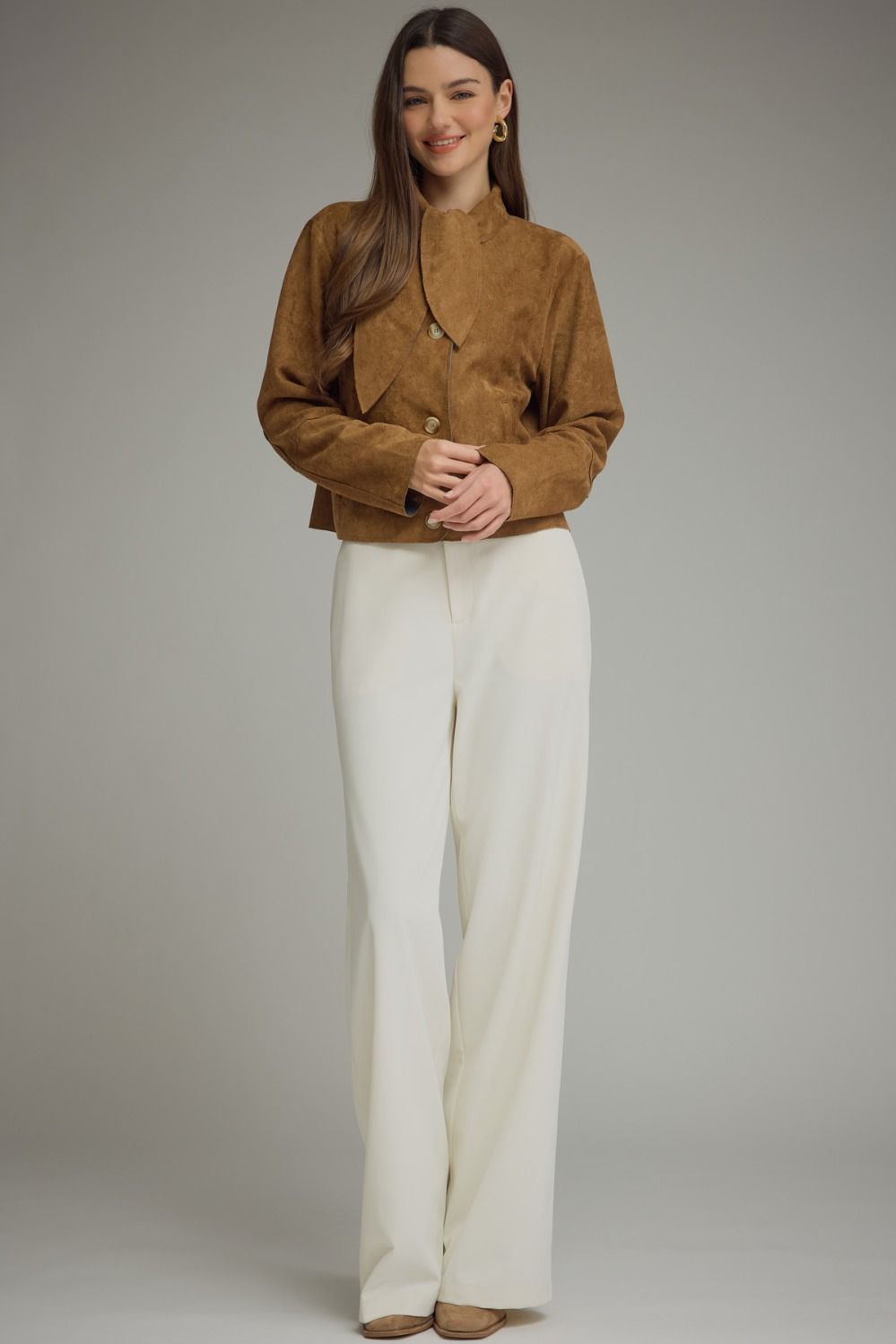 Faux Suede Tie Neck Jacket