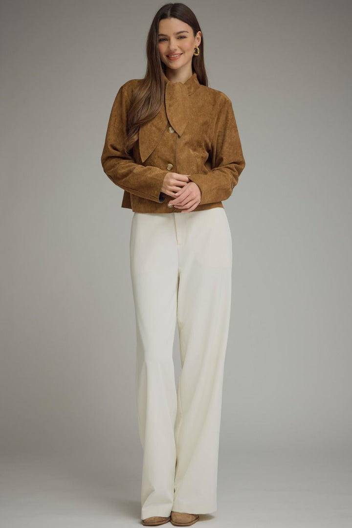 Faux Suede Tie Neck Jacket