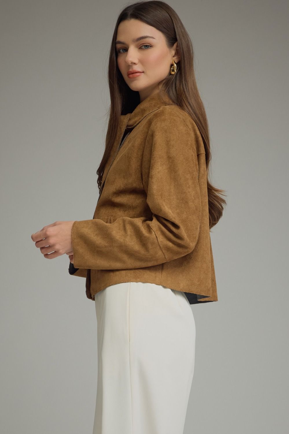 Faux Suede Tie Neck Jacket