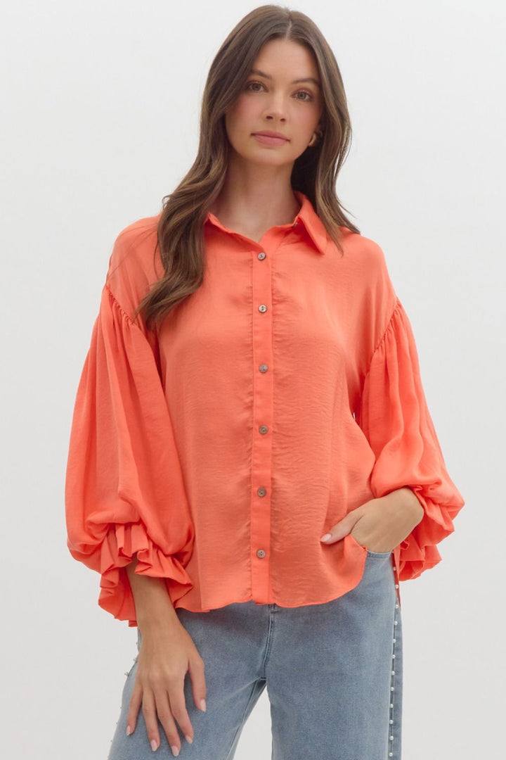 Satin Bubble Sleeve Top