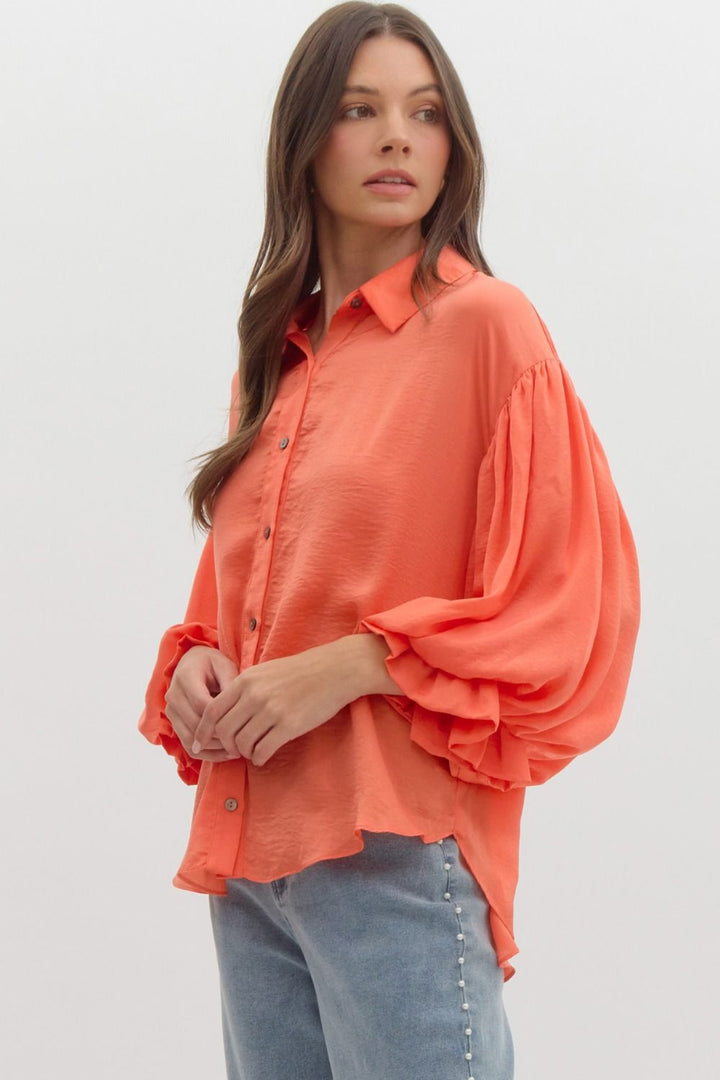 Satin Bubble Sleeve Top