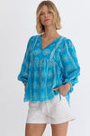 French Blue Embroidered Top