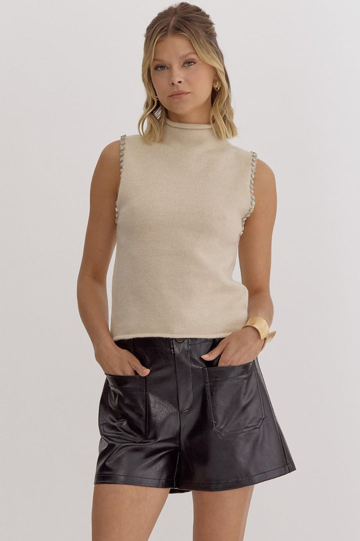 Rhinestone Accented Sleeveless Sweater