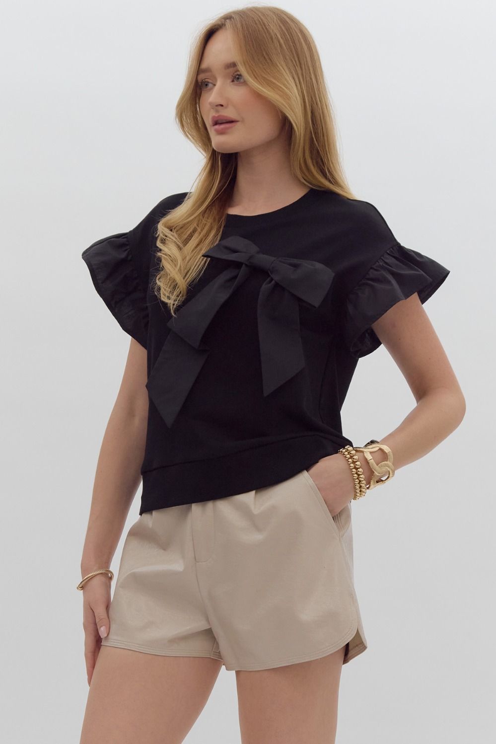 Neck Ruffled Short Sleeve Pullover