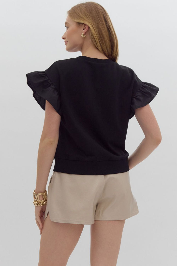 Neck Ruffled Short Sleeve Pullover