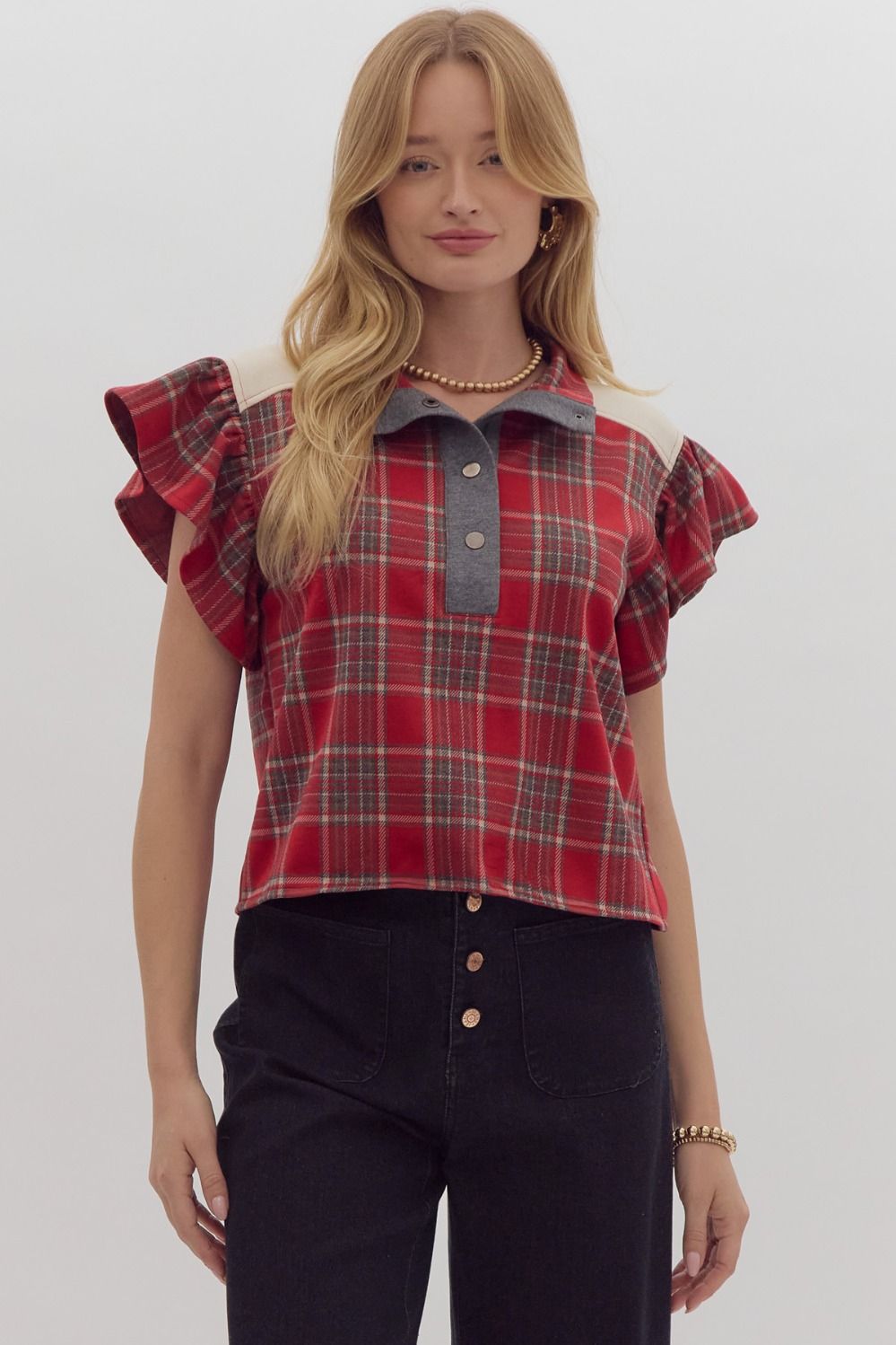 The Plaid Flutter Top