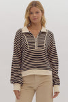 Stripe Long Sleeve Half Zip Pullover