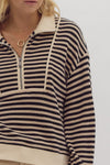 Stripe Long Sleeve Half Zip Pullover