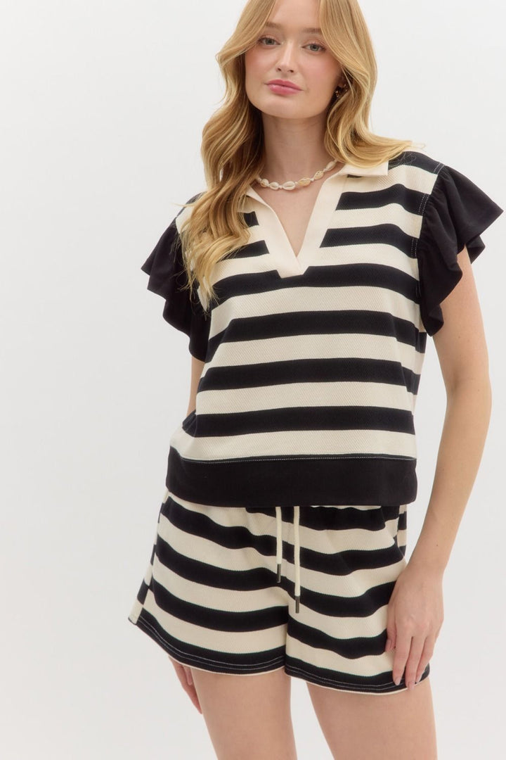 The Striped Flutter Sleeve Top