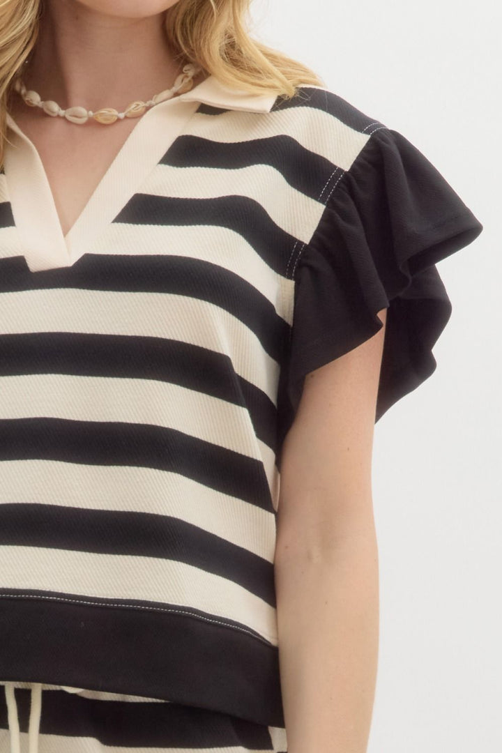 The Striped Flutter Sleeve Top