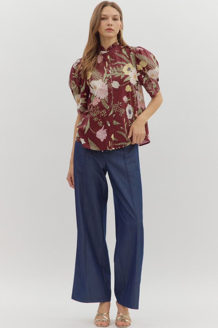 Merlot Floral Top