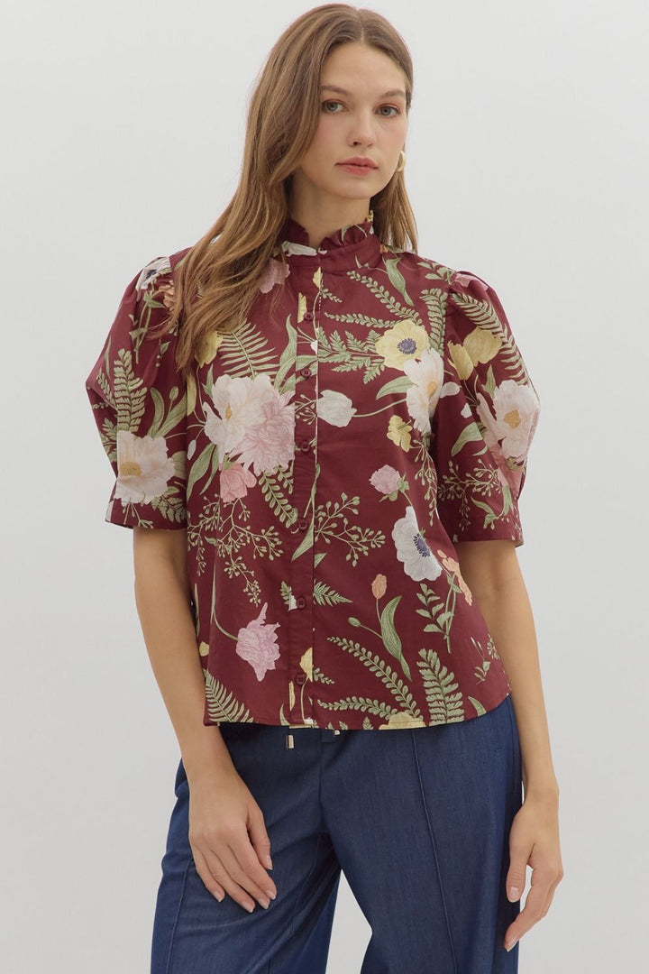 Merlot Floral Top