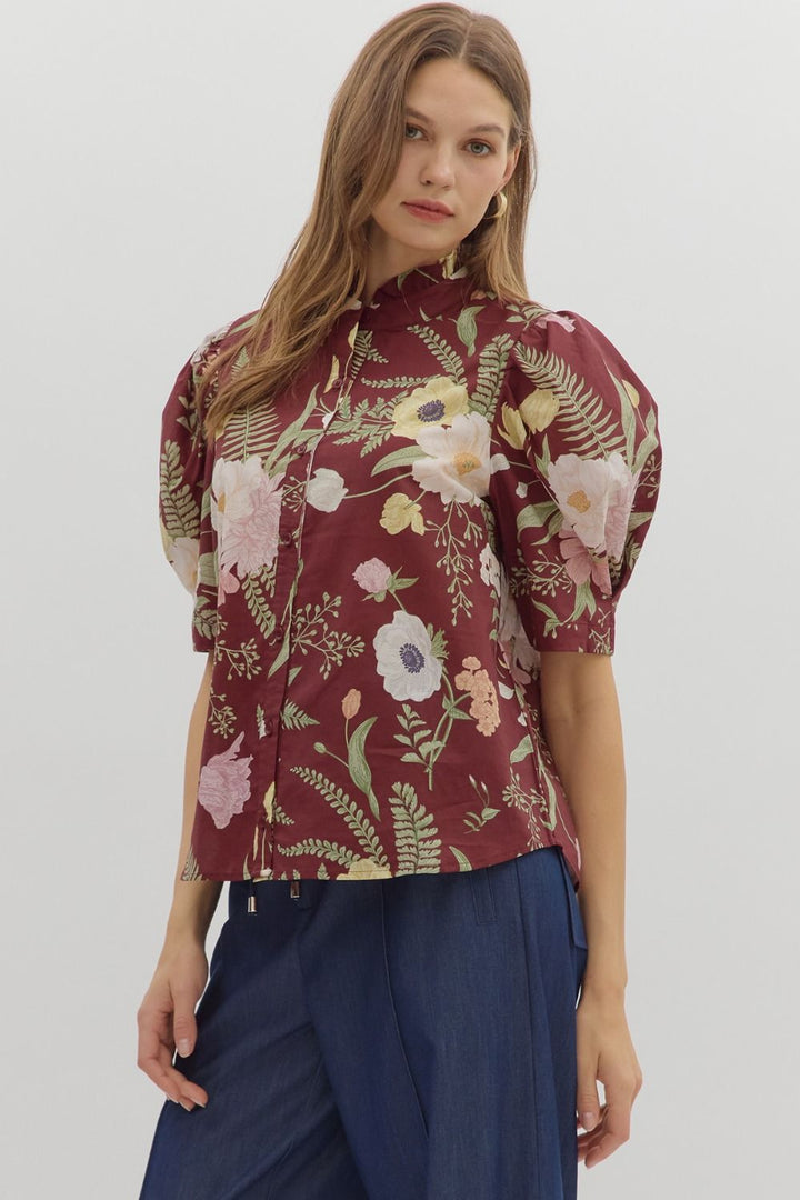 Merlot Floral Top