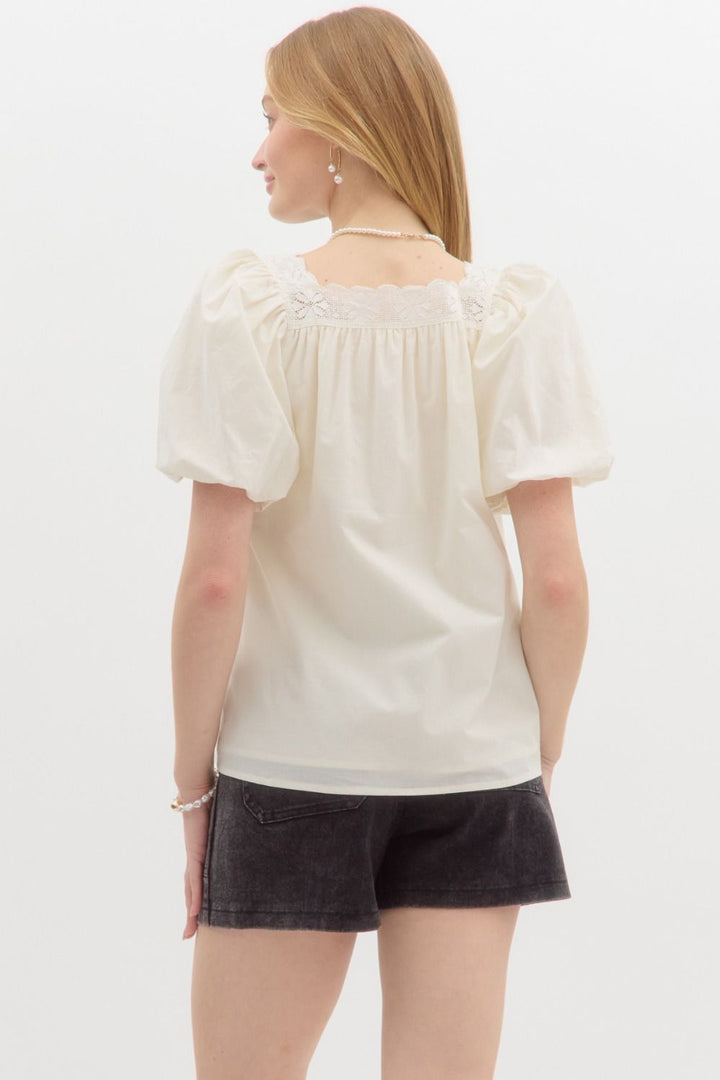 Satin Bow Bubble Sleeve Top