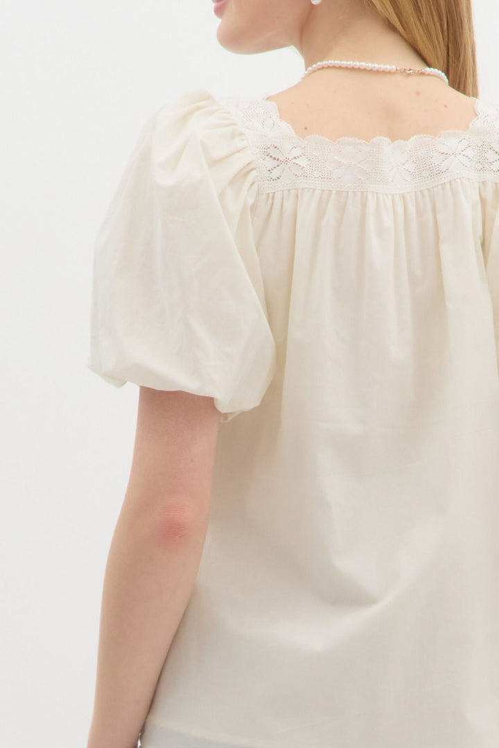 Satin Bow Bubble Sleeve Top