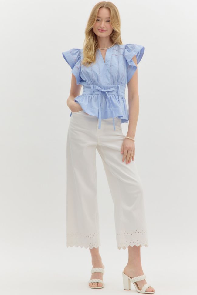 Chambray Flutter Sleeve Top