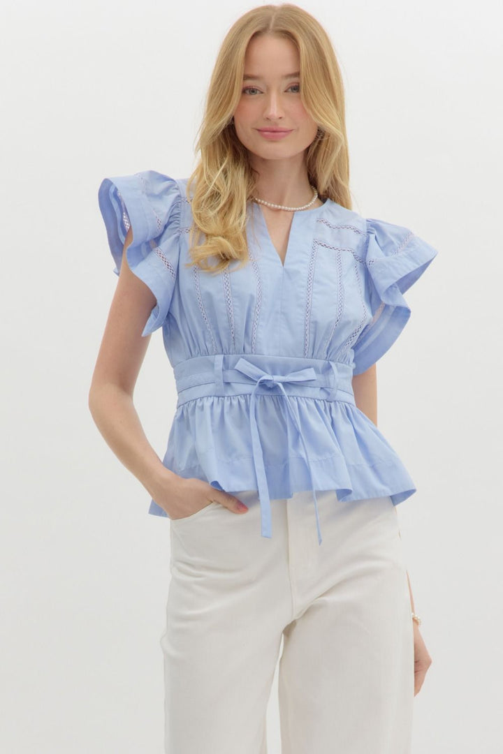 Chambray Flutter Sleeve Top