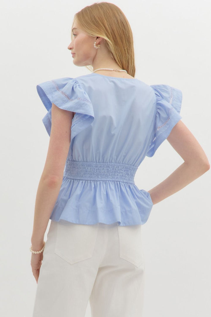 Chambray Flutter Sleeve Top