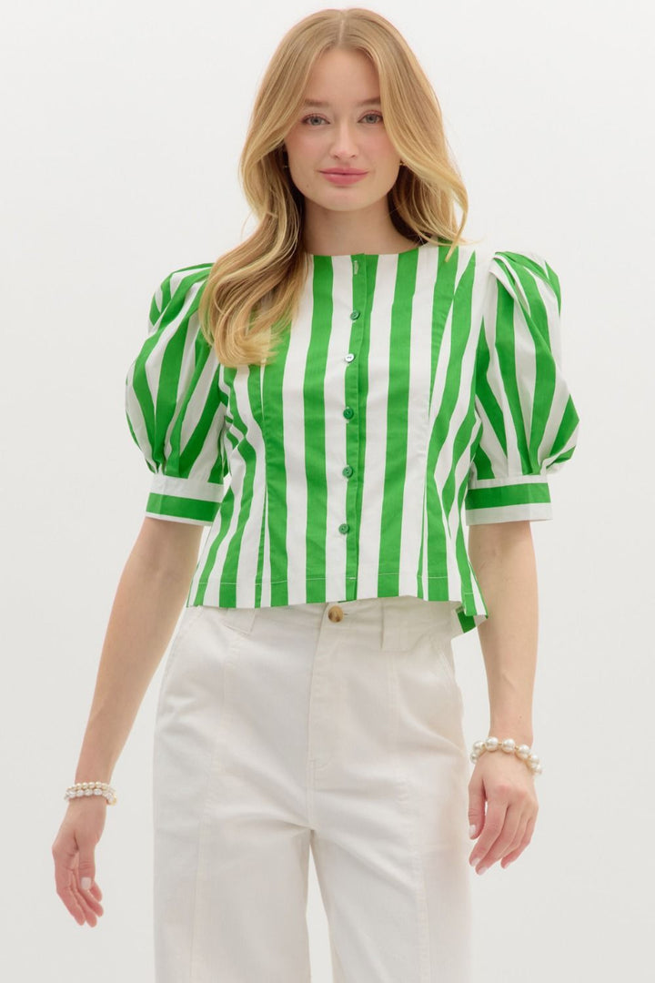 Striped Puff Sleeve Top