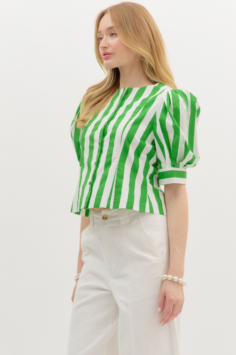 Striped Puff Sleeve Top
