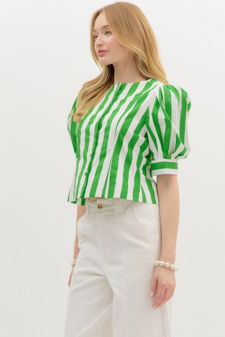 Striped Puff Sleeve Top