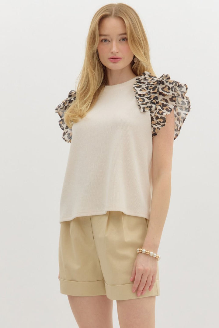 Leopard Ruffle Sleeve Top
