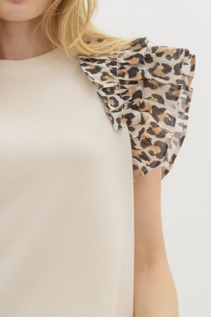 Leopard Ruffle Sleeve Top