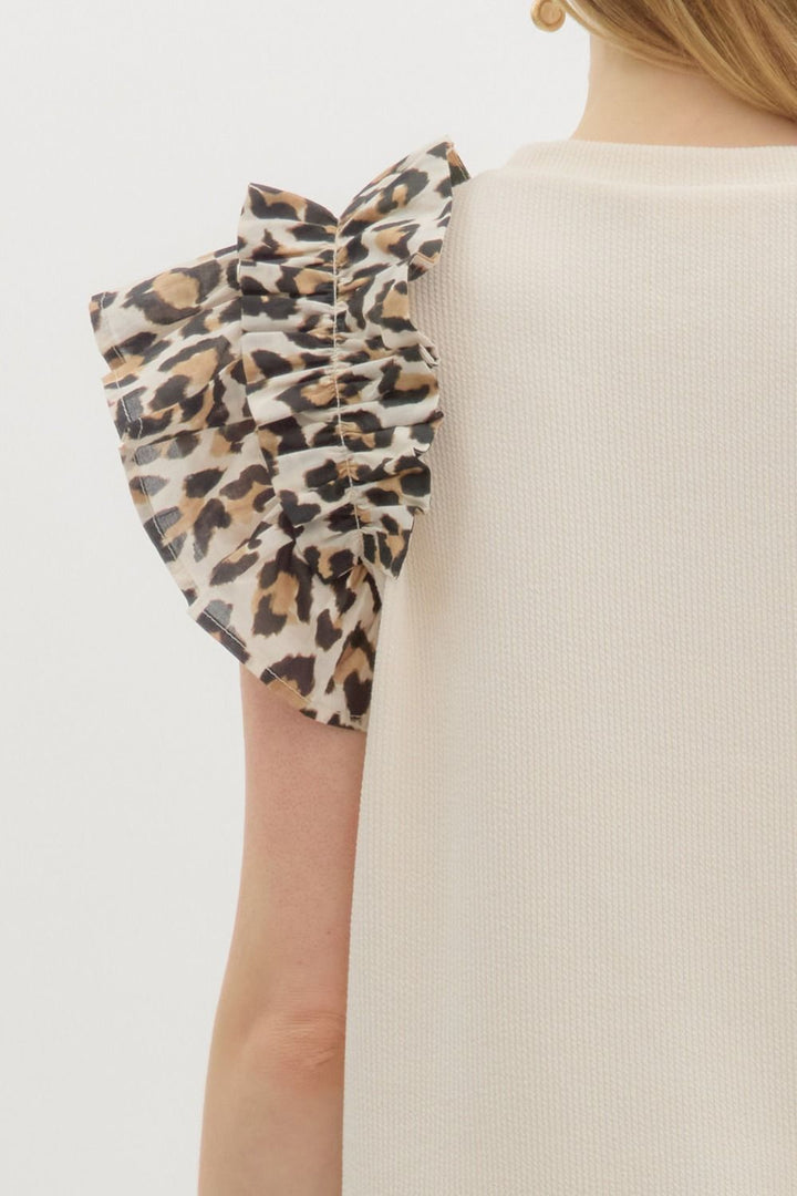 Leopard Ruffle Sleeve Top