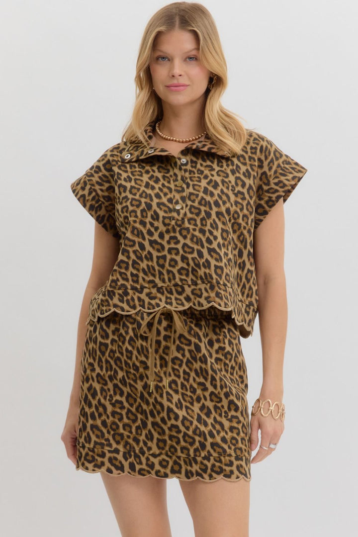 Scalloped Leopard Top