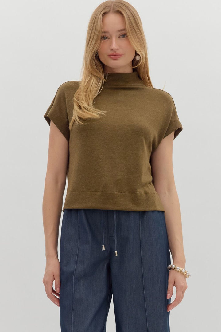Olive Mock Neck Top