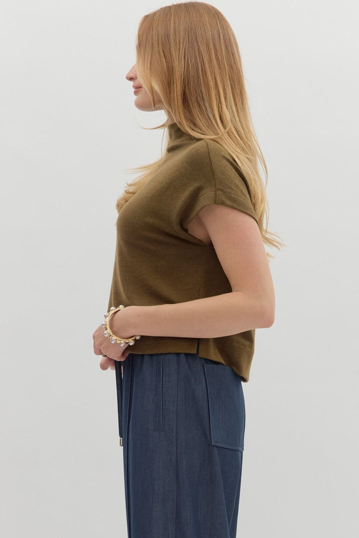 Olive Mock Neck Top