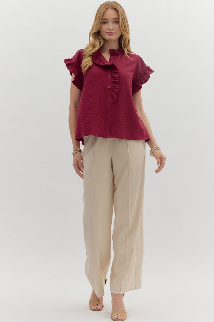 Crimson Ruffle Top