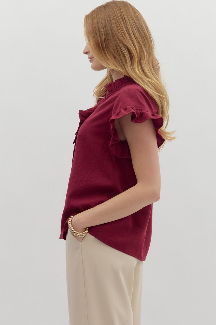 Crimson Ruffle Top