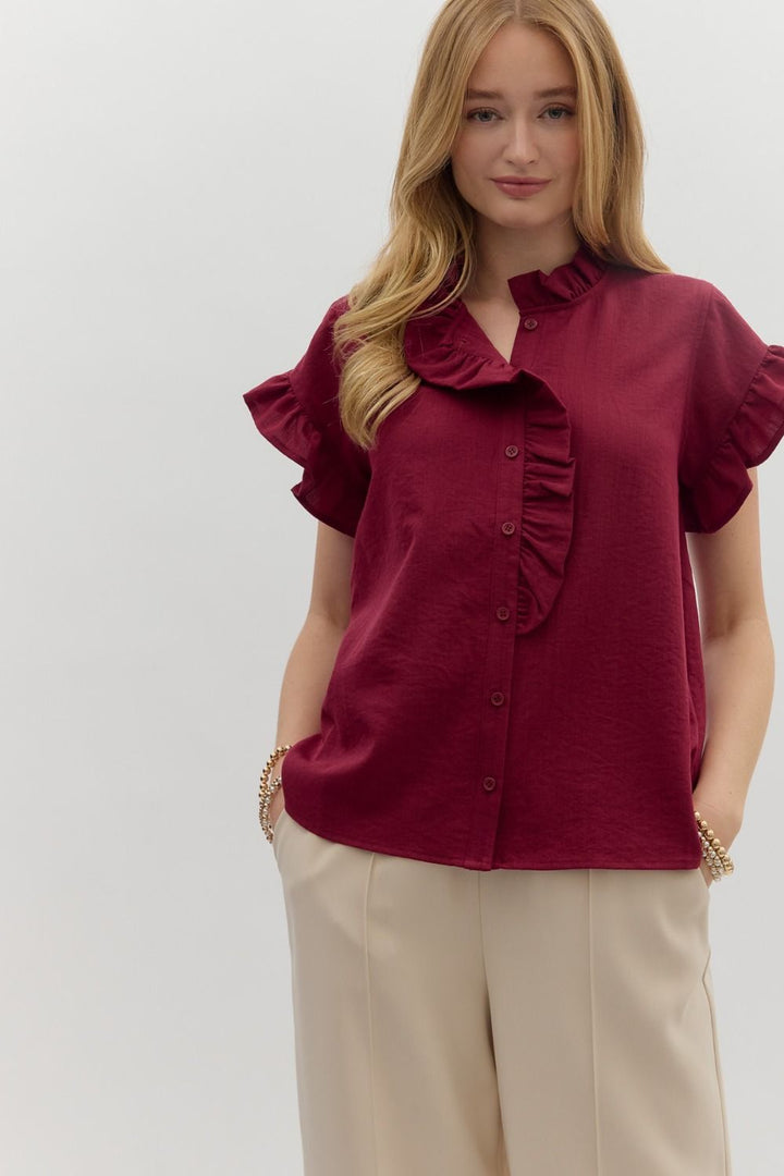 Crimson Ruffle Top