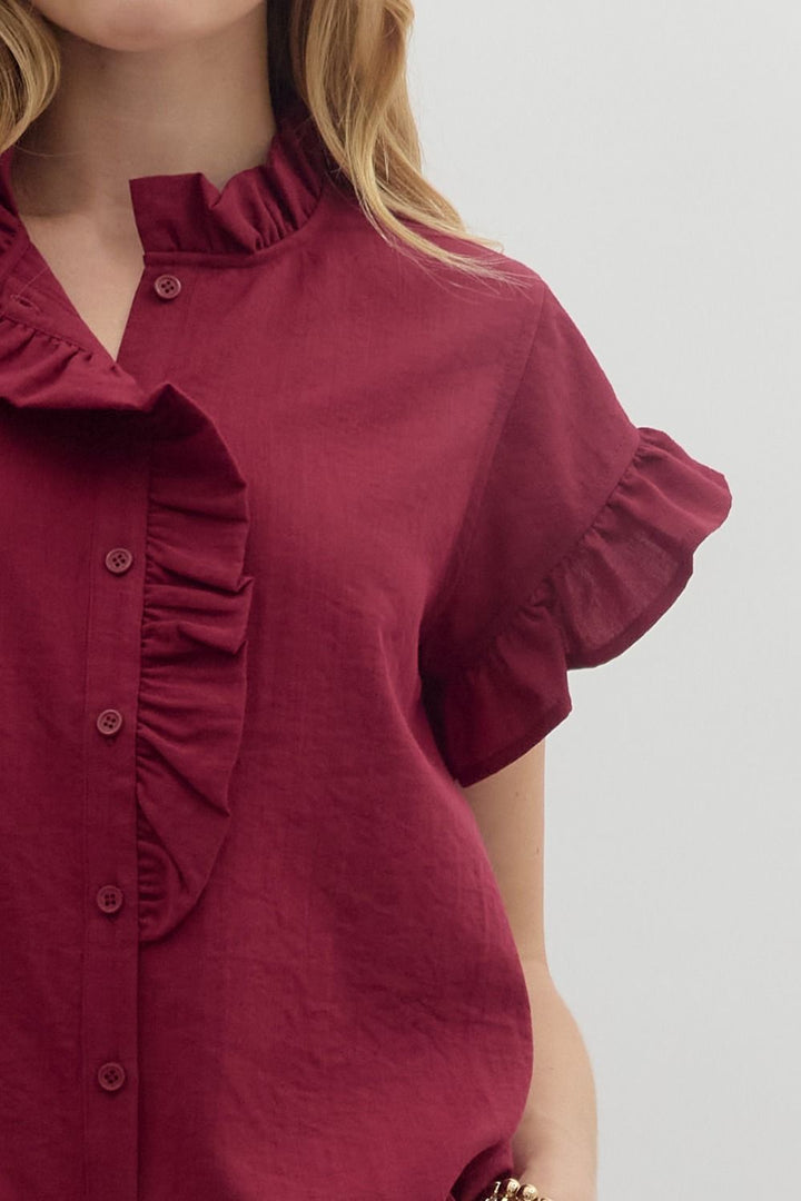 Crimson Ruffle Top