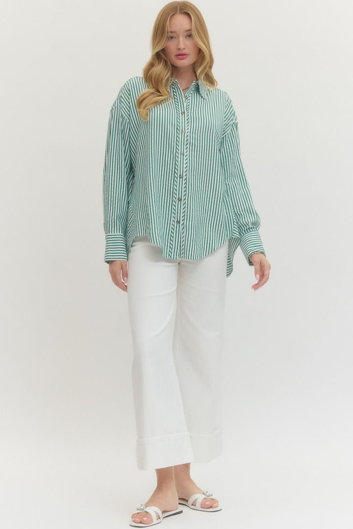 Green Striped Long Sleeve Top