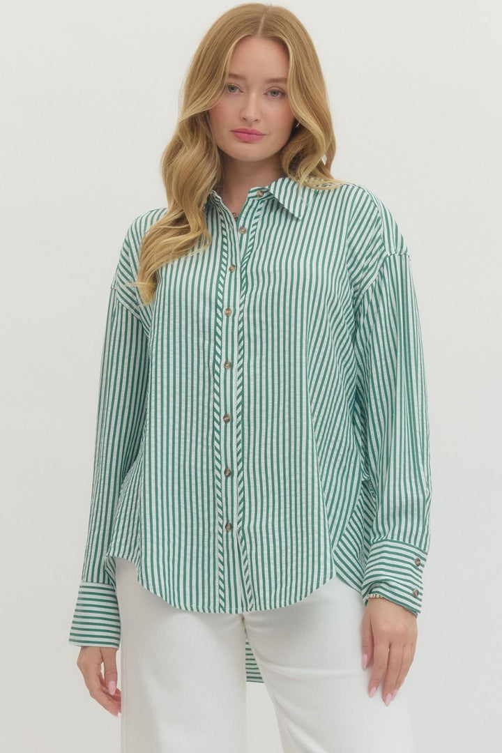 Green Striped Long Sleeve Top