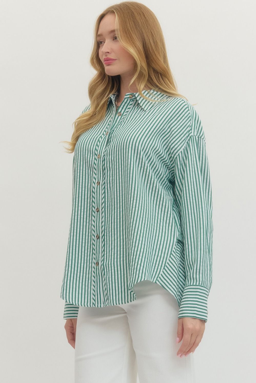 Green Striped Long Sleeve Top