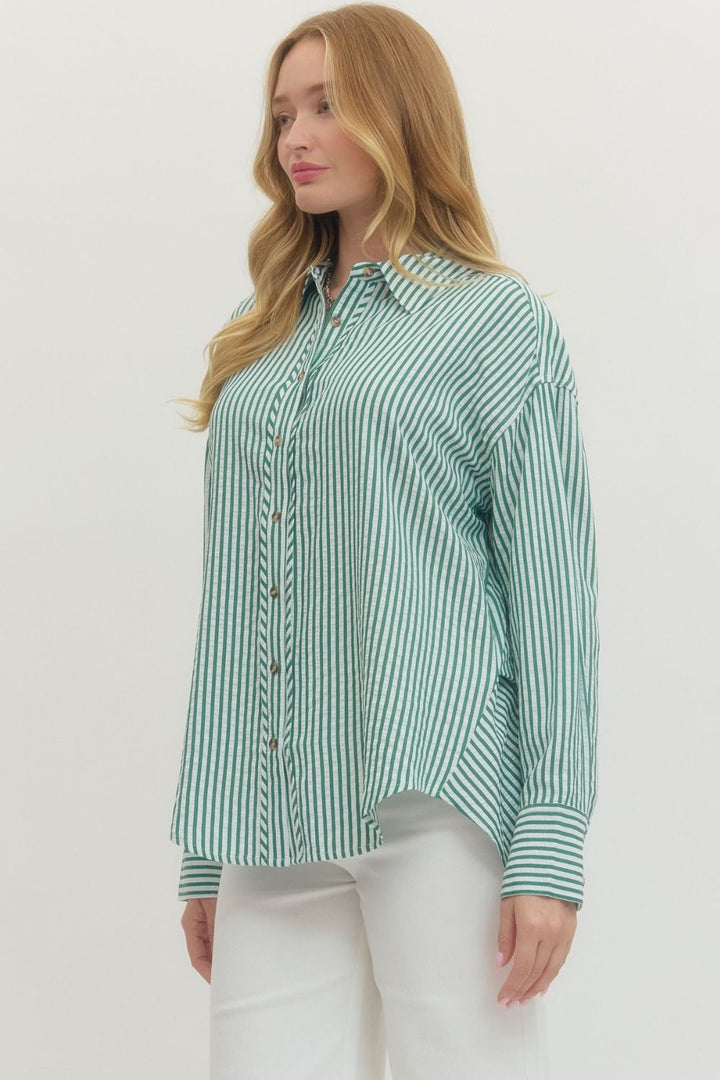 Green Striped Long Sleeve Top