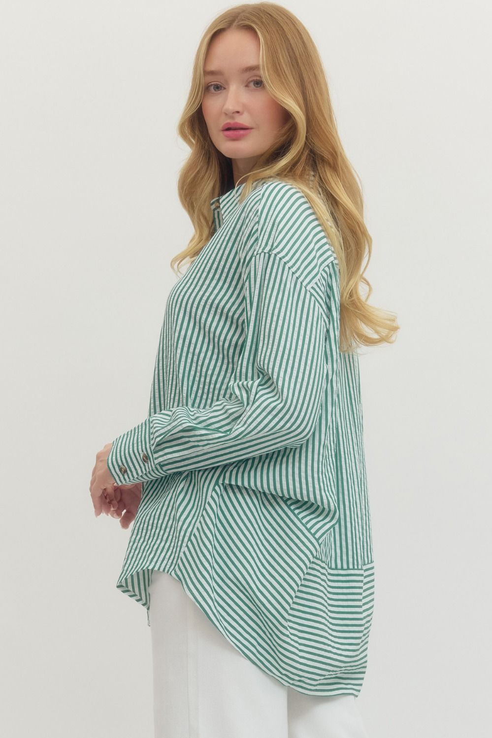 Green Striped Long Sleeve Top