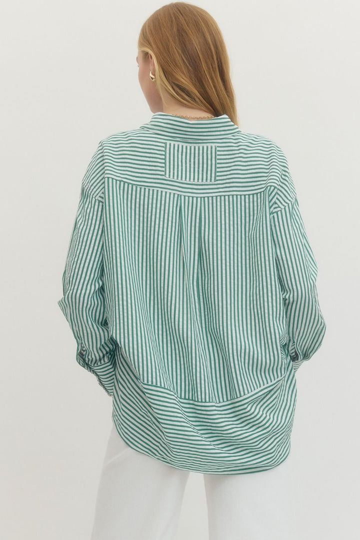 Green Striped Long Sleeve Top